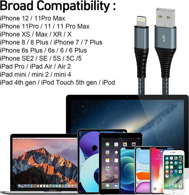 Alt view image 6 of 7 - iPhone Charger Cable 6ft 3Pack [Apple MFi Certified ] Lightning Cable Nylon Braided USB Fast iPhone Charging Cables Cord Compatible with iPhone14/13/12/12Pro/12ProMax/11/11Pro/XS MAX/XR/XS/X/8/7