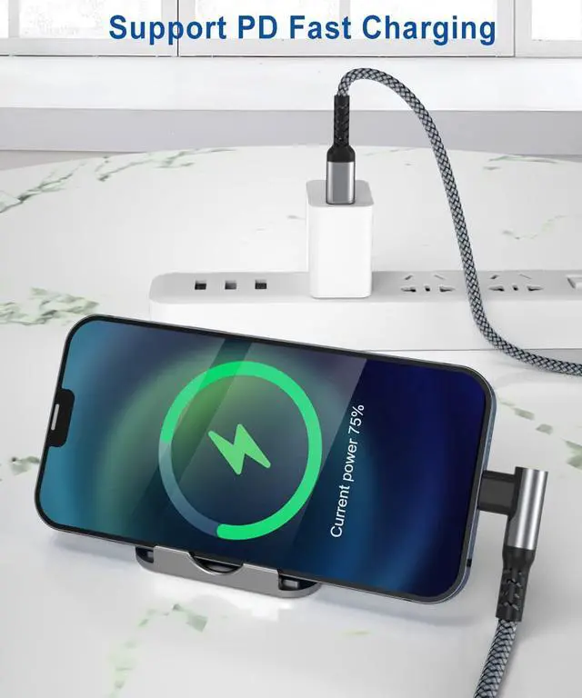 Alt view image 5 of 6 - iPhone 14 13 Pro Max Charger Cable Right Angle 10FT 90 Degree USB C to Lightning Cord with USB A Adapter Fast Car Charging Power Cord for  12 11 Plus XS XR X 8 7 6 Plus 5 SE iPad 8 9