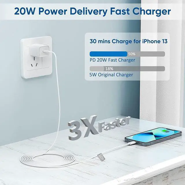 Alt view image 2 of 6 - i Phone 14 13 12 Charger 10 FT Long USB C to Lightning Cable [MFi Certified] with 20W Type C Fast Charging Block & Cord for iPhone 14 Pro Max/14 Pro/14 Plus/14/13 12 11 Pro Max Mini, iPad 2Pack