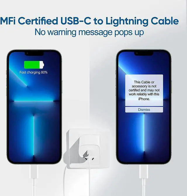 Alt view image 4 of 6 - i Phone 14 13 12 Charger 10 FT Long USB C to Lightning Cable [MFi Certified] with 20W Type C Fast Charging Block & Cord for iPhone 14 Pro Max/14 Pro/14 Plus/14/13 12 11 Pro Max Mini, iPad 2Pack