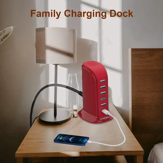 Alt view image 4 of 7 - USB Phone Charger 6 Ports 40W Upoy, Type C Wall Charger Smart 6A, Charging Tower with 5ft Power Cord, USB Power Adapter Fast Charging, Smart Home Device Charging Station, iPhone/Ipad Accessories