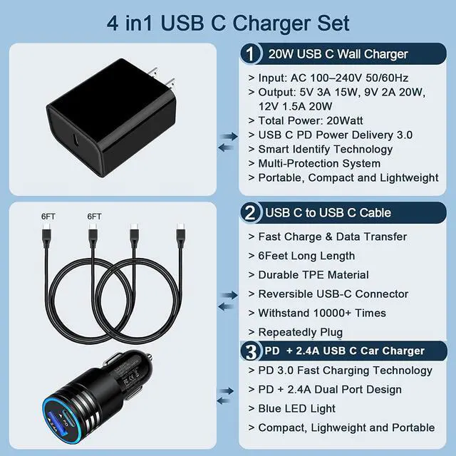 Alt view image 2 of 7 - USB C iPhone 17e 17 16e 16 iPad Pro/Air Charger Fast Charging for iPhone 17e 17 Pro Max Air 16e 16 15 Plus/iPad Air 13 11/iPad Pro 12.9/11/iPad A6/10th USB C Wall Charger Car Adapter+6FT Type-C Cable