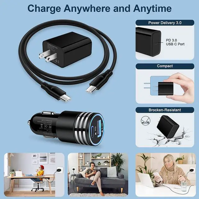 Alt view image 7 of 7 - USB C iPhone 17e 17 16e 16 iPad Pro/Air Charger Fast Charging for iPhone 17e 17 Pro Max Air 16e 16 15 Plus/iPad Air 13 11/iPad Pro 12.9/11/iPad A6/10th USB C Wall Charger Car Adapter+6FT Type-C Cable