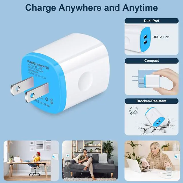 Alt view image 7 of 7 - USB Charger Wall Plug, iPhone Charging Box,AndHot 5Pack Home Travel 2.1Amp | Dual Port Fast Wall Charger Quick Charging Block Cube Brick for iPhone 17 16e 16 15 14 13 12 Pro Max XR X 8,Samsung,Android