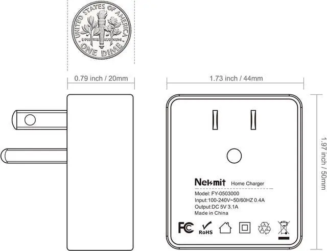Alt view image 4 of 6 - Dual Port Ultra Thin Flat USB Wall Charger with Smart IC White