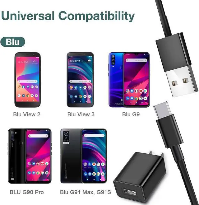 Alt view image 6 of 7 - Blu Android Phone Charger, 5V USB C Wall Charger Adapter Fast Charging for Blu View 3, View 2, M8l, M10l, G9, G90 Pro, G91 Max, G91 Pro, G91S, G50 MEGA, G70, VIVO XI Smartphones 5ft Charge Cable Cord