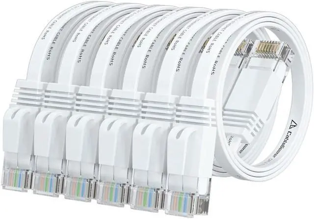 Main image of Cat 6 Ethernet Cable 1ft (6 Pack) (at a Cat5e Price but Higher Bandwidth) Flat Internet Network Cable - Cat6 Ethernet Patch Cable Short - White Cat6 Computer Cable with Snagless RJ45 Connectors