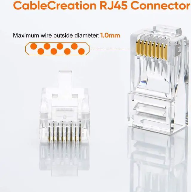 Alt view image 3 of 6 - CableCreation Cat6 RJ45 Connectors, 100-PACK Cat6 RJ45 Ends, Ethernet Cable Crimp Connectors UTP Network Plug for Solid Wire and Standard Cable, Transparent