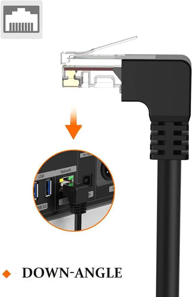 Alt view image 2 of 7 - CableCreation CAT6 Ethernet Patch Cable RJ45 LAN Cable Gigabit Network Cord 90 Degree Downward Angled,Bandwidth up to 250MHz 1Gbps for PC, Router, Modem, Printer, Xbox, PS4, PS3-6 Feet,Black