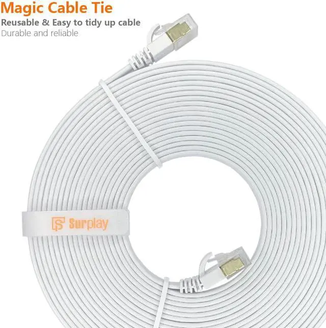 Alt view image 7 of 7 - Cat7 10FT Ethernet Cable White-10Gbps Shielded & Ground Wire Internet Network Flat Patch Cord,Ultra Slim Gold-Plated RJ45 Cat 7 LAN Line with Cable-Tie for Router,Xbox,PS5,NAS,Cat6A