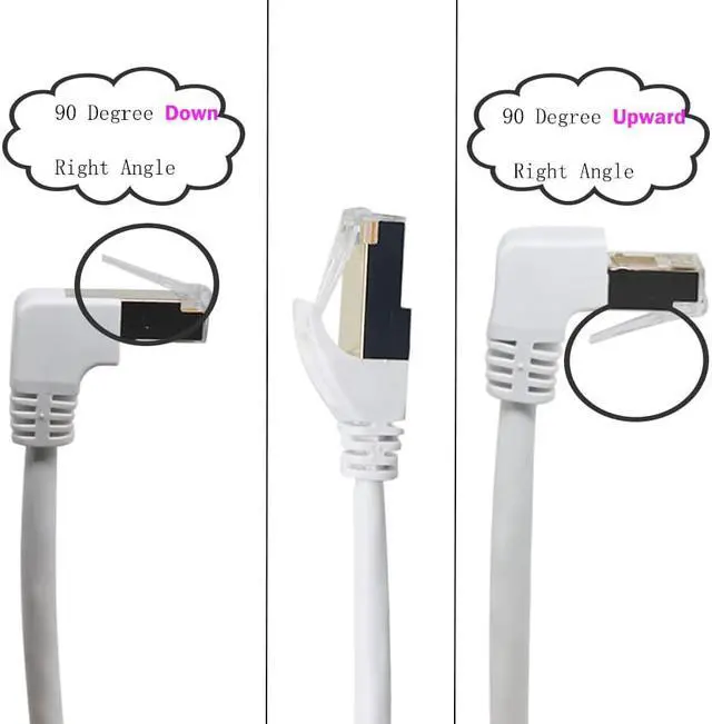 Alt view image 3 of 7 - Cat6 Ethernet Cable 90 Degree Downward Right Angle, Cat6 Right Angle Ethernet Cable for PC,Router,Modem,Printer,TV Box,24AWG FTP Cat6 Network Cable White (UP Angle, 6.6FT)