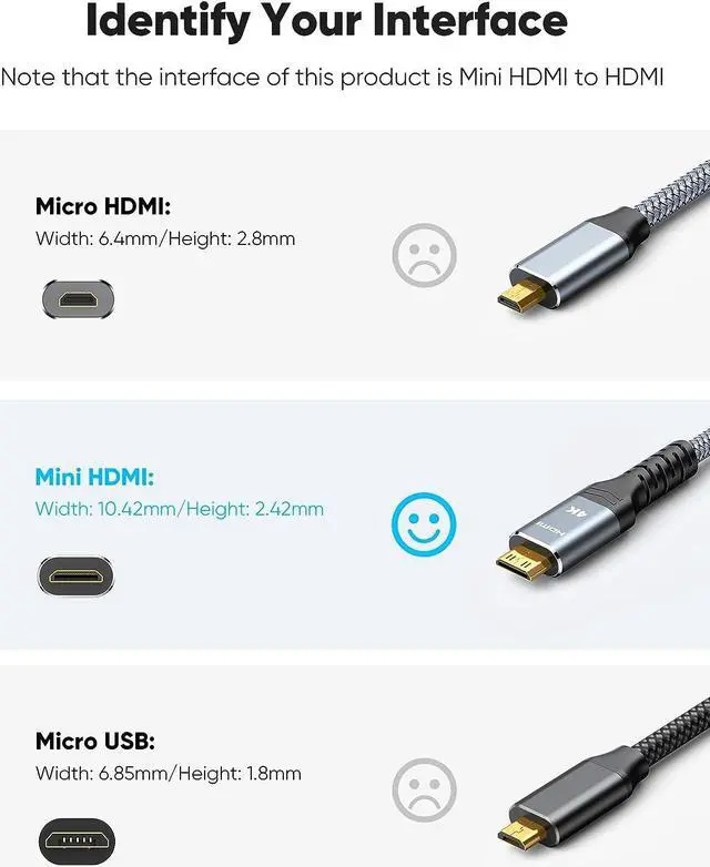 Alt view image 2 of 7 - Mini HDMI to HDMI Cable Adapter 3FT (4K 60Hz) High Speed HDMI to Mini HDMI Male Bi-Directional 2.0 Cord for HDTV Tablet Camera and Camcorder [Aluminum Shell Nylon Braided]
