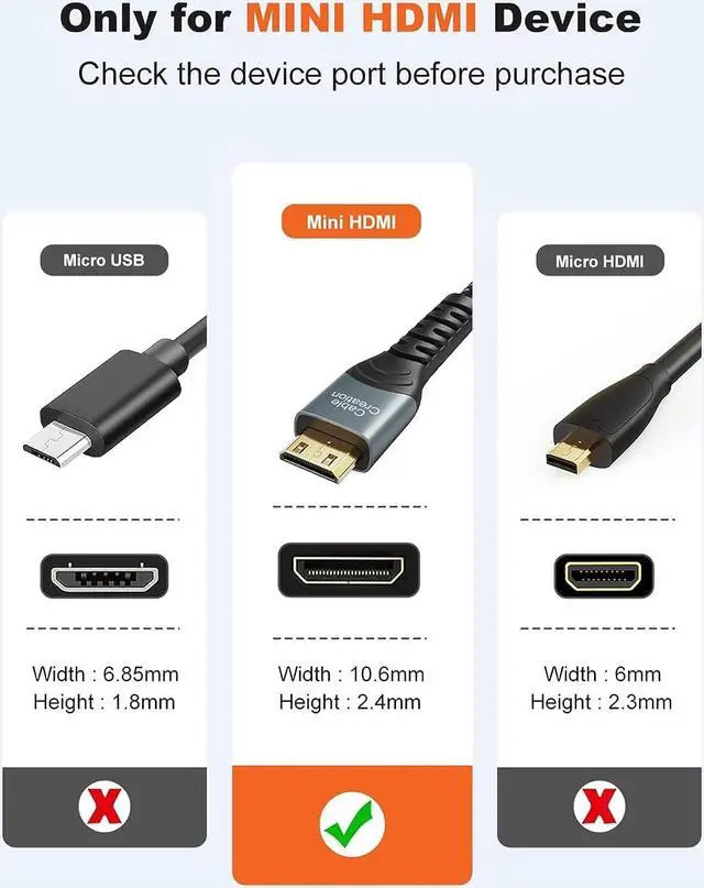 Alt view image 5 of 7 - Mini HDMI to HDMI Cable 10FT High Speed 4K x 2K 60Hz Male to Male 4K HDMI Adapter & Cable Tie Compatible with Camera Camcorder Laptop HDTV Raspberry Pi Zero W