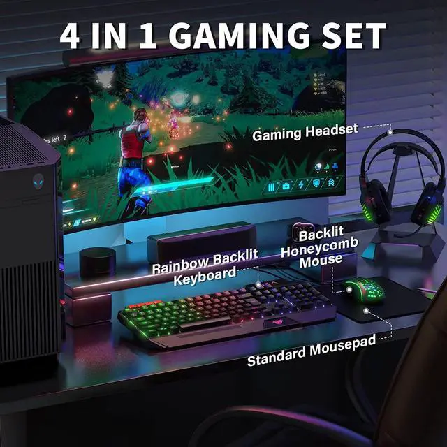 Alt view image 2 of 7 - AULA Gaming Keyboard Mouse Headset and Mousepad Combo, RGB LED Backlit Gaming Keyboard Bundle, USB Wired Keyboards Combo for PC Gamer, Xbox, PS4 Users