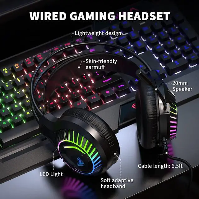Alt view image 4 of 7 - AULA Gaming Keyboard Mouse Headset and Mousepad Combo, RGB LED Backlit Gaming Keyboard Bundle, USB Wired Keyboards Combo for PC Gamer, Xbox, PS4 Users