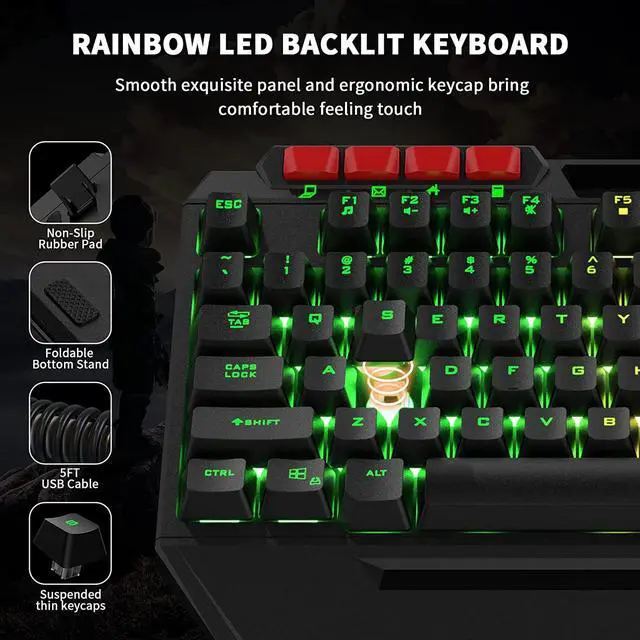 Alt view image 3 of 7 - AULA Gaming Keyboard Mouse Headset and Mousepad Combo, RGB LED Backlit Gaming Keyboard Bundle, USB Wired Keyboards Combo for PC Gamer, Xbox, PS4 Users