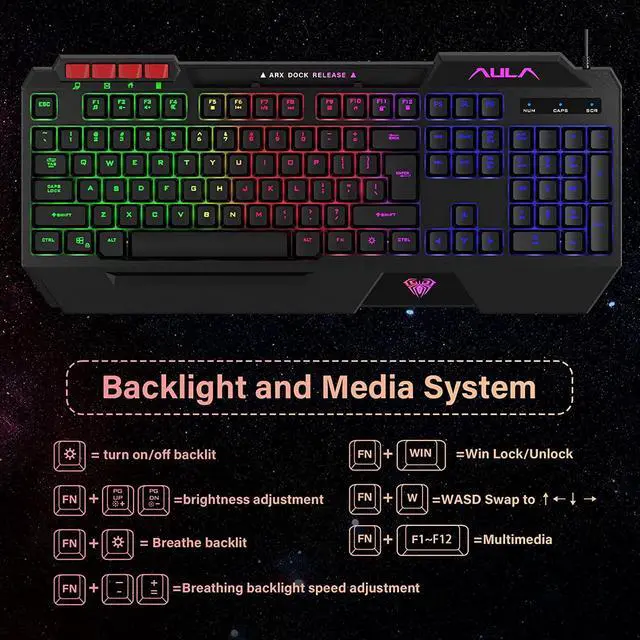 Alt view image 6 of 7 - AULA Gaming Keyboard Mouse Headset and Mousepad Combo, RGB LED Backlit Gaming Keyboard Bundle, USB Wired Keyboards Combo for PC Gamer, Xbox, PS4 Users