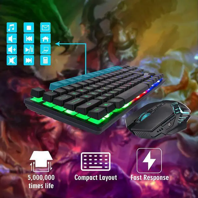 Alt view image 2 of 6 - Gaming Wireless TKL Keyboard Mouse Combo Rechargeable LED Backlit Tenkeyless Compact 87 Keys 6 Button for Computer Laptop PS4 PS5 Switch Compatible with Windows XP/7/8/10 iMac MacBook Xbox one X