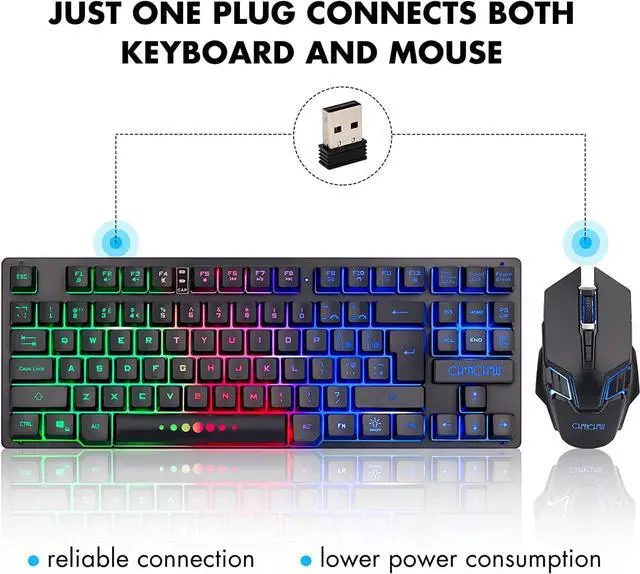 Alt view image 6 of 6 - Gaming Wireless TKL Keyboard Mouse Combo Rechargeable LED Backlit Tenkeyless Compact 87 Keys 6 Button for Computer Laptop PS4 PS5 Switch Compatible with Windows XP/7/8/10 iMac MacBook Xbox one X