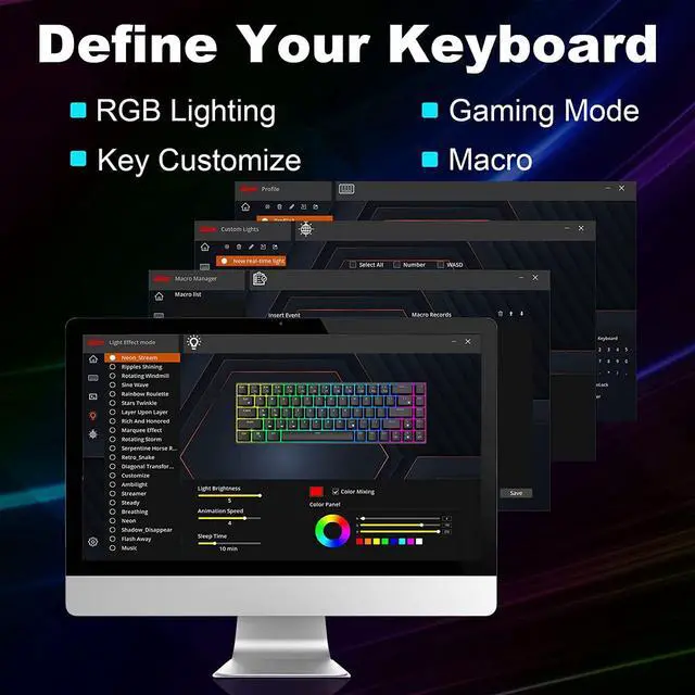 Alt view image 6 of 7 - RK ROYAL KLUDGE RK68 Wired 65% Mechanical Keyboard, RGB Backlit Ultra-Compact 60% Layout 68 Keys Gaming Keyboard, Hot Swappable Keyboard with Stand-Alone Arrow/Control Keys, Red Switch White