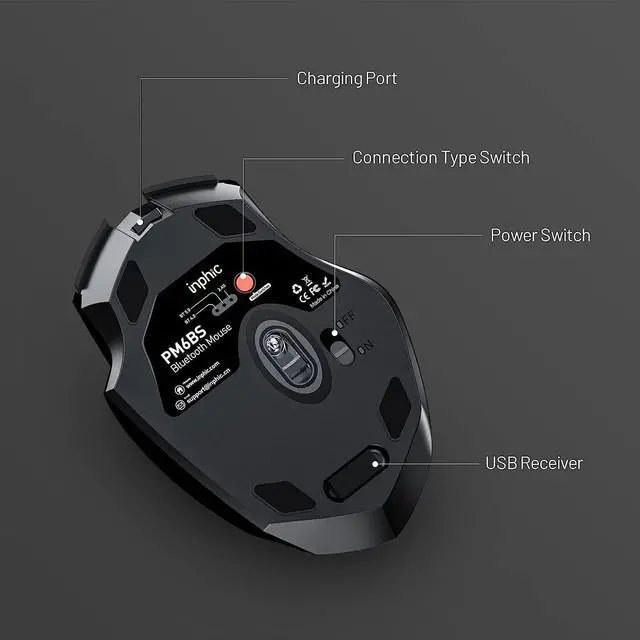 Alt view image 6 of 7 - INPHIC Mouse, 3 Modes Bluetooth 5.0&4.0 Mouse 2.4G Rechargeable Wireless Mouse with 6 Buttons, Ergonomic Computer Mouse for Laptop, Mac, PC etc.