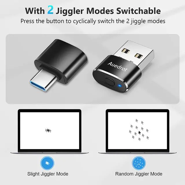 Alt view image 2 of 7 - Mouse Jiggler Undetectable Metal USB Mouse Mover with Switch Button, Automatic Mini Mouse Shaker with 2 Jiggle Modes, Driver-Free, Plug & Play, Keep Computer/Laptop Awake, with Type-C Adapter, Black