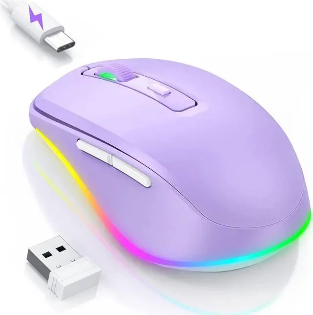 Main image of Wireless Mouse Jiggler - LED Wireless Mice with Build-in Mouse Mover, Rechargeable Moving Mouse for Laptop with Undetectable Random Movement Keeps Computers Awake - Purple