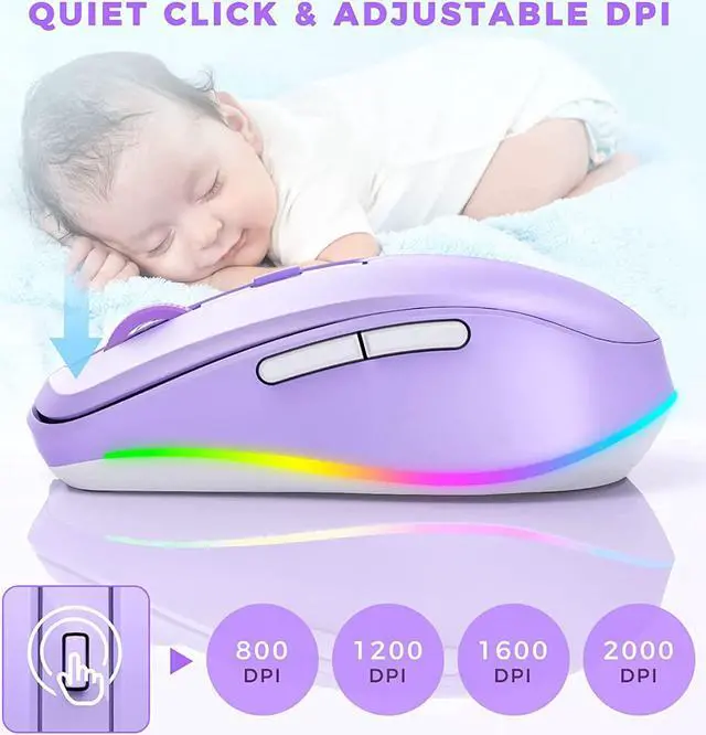 Alt view image 5 of 7 - Wireless Mouse Jiggler - LED Wireless Mice with Build-in Mouse Mover, Rechargeable Moving Mouse for Laptop with Undetectable Random Movement Keeps Computers Awake - Purple