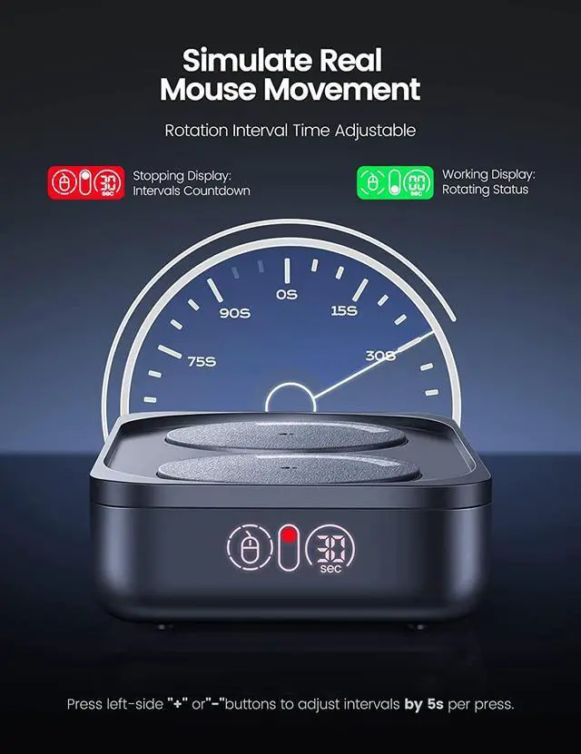 Alt view image 6 of 7 - Undetectable Mouse Jiggler Mouse Mover Jigger Device with LED Screen Interval Time Adjustable for Working from Home Thinking/Taking Notes when Working Keeps PC Live to Improve Office Efficiency