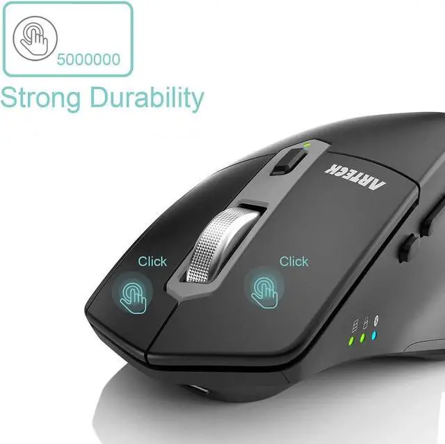 Alt view image 4 of 7 - Multi-Device Wireless Bluetooth Mouse with Nano USB-A USB-C Receiver Ergonomic Right Hand Silent Clicking Rechargeable Mouse for Computer Desktop PC Laptop Mac iPad and Windows 11/10 iPad OS