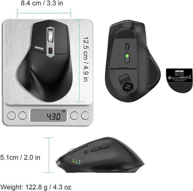 Alt view image 6 of 7 - Multi-Device Wireless Bluetooth Mouse with Nano USB-A USB-C Receiver Ergonomic Right Hand Silent Clicking Rechargeable Mouse for Computer Desktop PC Laptop Mac iPad and Windows 11/10 iPad OS