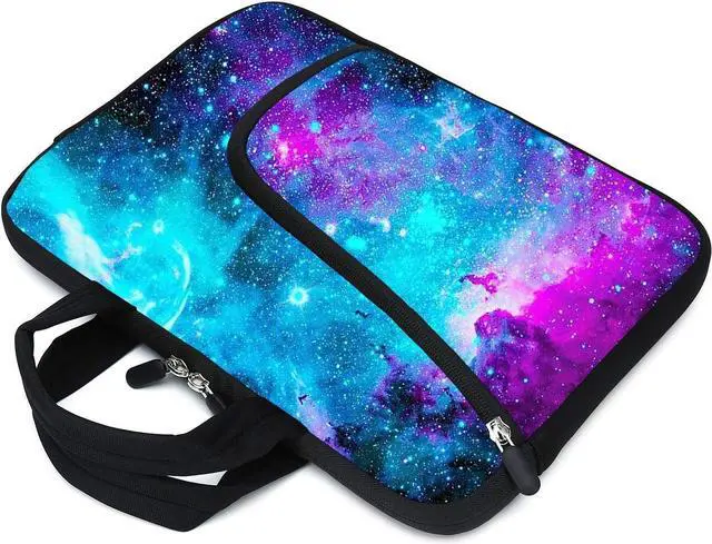 Alt view image 4 of 6 - Laptop Sleeve 14 15 15.4 15.6 Chromebook Case Ultrabook Case Notebook Sleeve PC Messenger Bag Tablet Case Neoprene Handle Sleeve for Kids Men Women, Two Pockets for Men (Blue galaxys)
