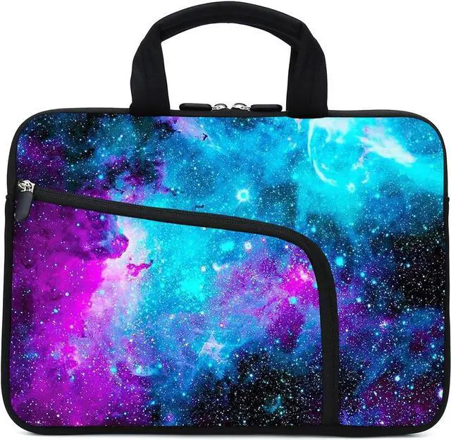 Alt view image 2 of 6 - Laptop Sleeve 14 15 15.4 15.6 Chromebook Case Ultrabook Case Notebook Sleeve PC Messenger Bag Tablet Case Neoprene Handle Sleeve for Kids Men Women, Two Pockets for Men (Blue galaxys)