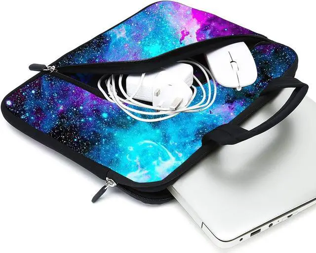 Alt view image 3 of 6 - Laptop Sleeve 14 15 15.4 15.6 Chromebook Case Ultrabook Case Notebook Sleeve PC Messenger Bag Tablet Case Neoprene Handle Sleeve for Kids Men Women, Two Pockets for Men (Blue galaxys)