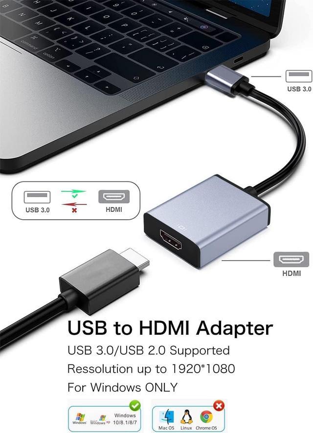 Usb To Hdmi Adapter,usb 3.0/2.0 To Hdmi 1080p Video Graphics Cable  Converter With Audio For Pc Laptop Projector Hdtv Compatible With Windows  Xp 7/8/8.