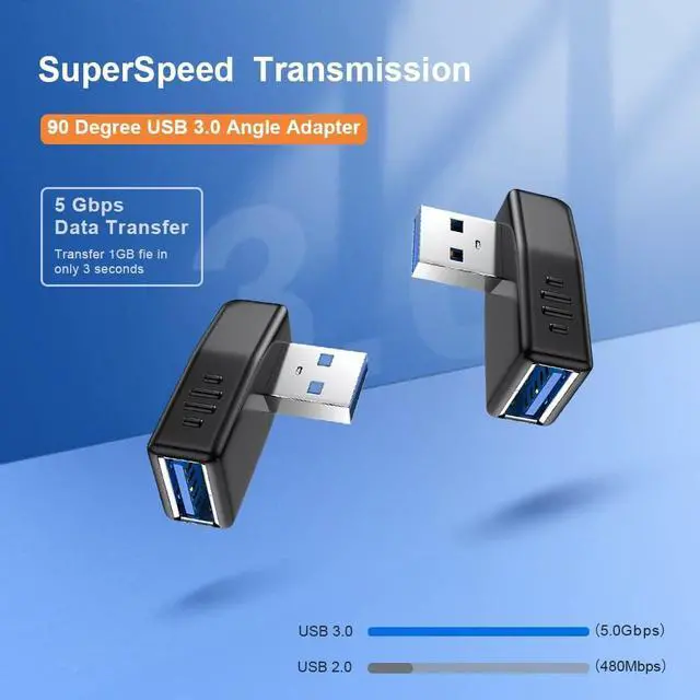 Alt view image 2 of 7 - USB 3.0 Adapter 90 Degree Male to Female Coupler Connector Plug Left Right Up Down Angle (USB 3.0 Adapter Left 2PCS)
