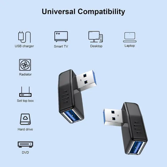 Alt view image 3 of 7 - USB 3.0 Adapter 90 Degree Male to Female Coupler Connector Plug Left Right Up Down Angle (USB 3.0 Adapter Left 2PCS)