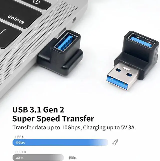 Alt view image 2 of 7 - 90 Degree USB 3.0 Adapter 10Gbps USB Extender Adapter Type A Male to Female Cable Adapter UP Angle Type A to A Adapter for Hard Drive Keyboard Laptop 2Pack