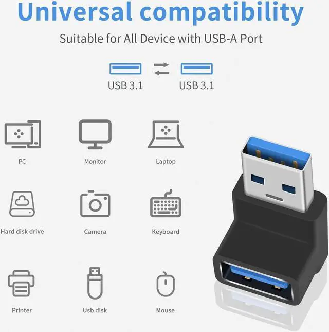 Alt view image 5 of 7 - 90 Degree USB 3.0 Adapter 10Gbps USB Extender Adapter Type A Male to Female Cable Adapter UP Angle Type A to A Adapter for Hard Drive Keyboard Laptop 2Pack