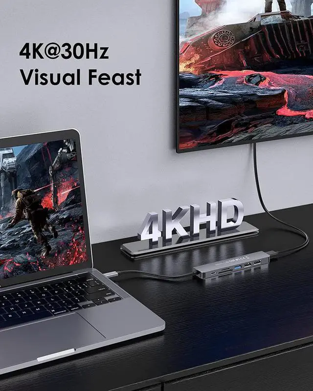 Alt view image 2 of 7 - USB C Hub with 100W Charging 4K HDMI Dual Card Reader USB 3.0 & 2.0 Compatible 2022-2016 MacBook Pro New Mac Air/Surface Chromebook More Stable Driver Adapter (CB-CE18 Space Gray)