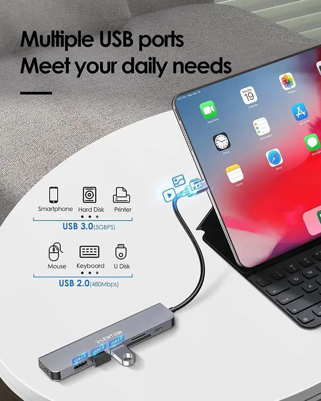 Alt view image 4 of 7 - USB C Hub with 100W Charging 4K HDMI Dual Card Reader USB 3.0 & 2.0 Compatible 2022-2016 MacBook Pro New Mac Air/Surface Chromebook More Stable Driver Adapter (CB-CE18 Space Gray)