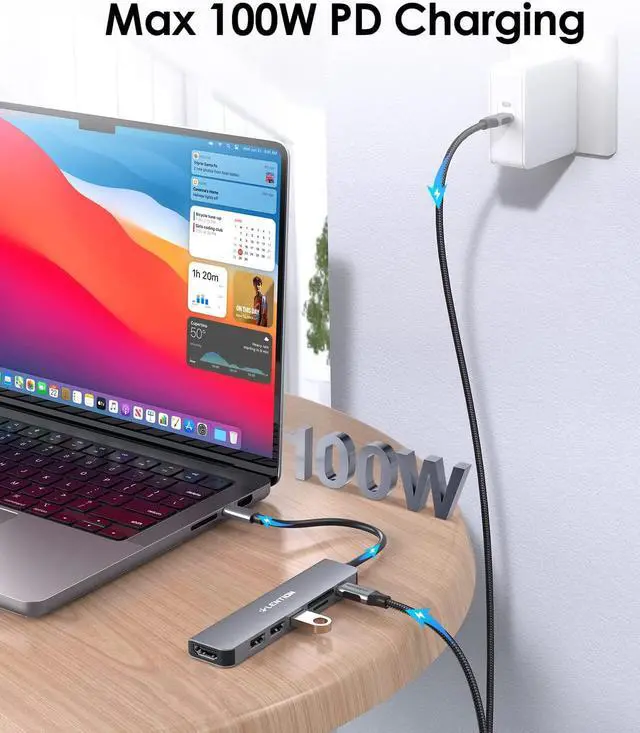 Alt view image 5 of 7 - USB C Hub with 100W Charging 4K HDMI Dual Card Reader USB 3.0 & 2.0 Compatible 2022-2016 MacBook Pro New Mac Air/Surface Chromebook More Stable Driver Adapter (CB-CE18 Space Gray)