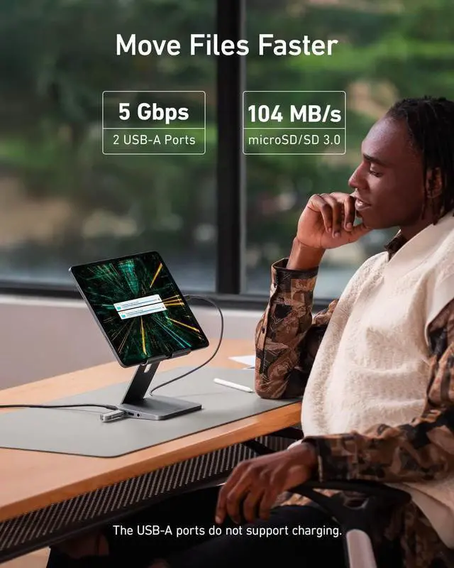 Alt view image 6 of 7 - Anker 551 8-in-1 iPad USB C Hub, with Foldable Tablet Stand, Power Delivery Input, 4K HDMI, 2 USB-A Data Ports, 3.5 mm AUX, and microSD/SD Card Slots, for iPad Pro and More USB-C Tablets