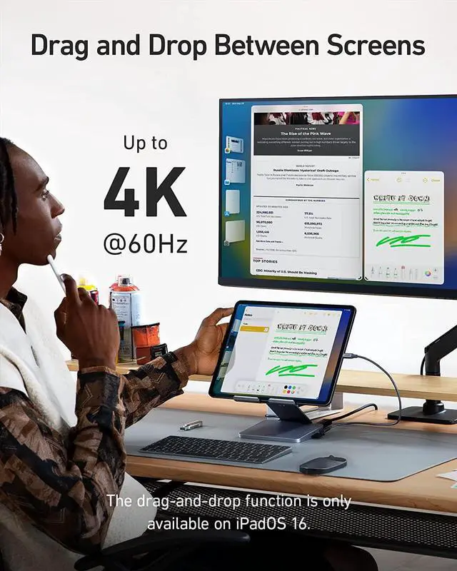 Alt view image 5 of 7 - Anker 551 8-in-1 iPad USB C Hub, with Foldable Tablet Stand, Power Delivery Input, 4K HDMI, 2 USB-A Data Ports, 3.5 mm AUX, and microSD/SD Card Slots, for iPad Pro and More USB-C Tablets