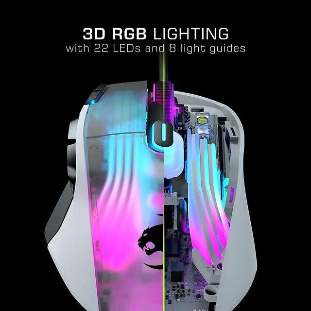 Alt view image 2 of 7 - ROCCAT Kone XP PC Gaming Mouse with 3D AIMO RGB Lighting, 19K DPI Optical Sensor, 4D Krystal Scroll Wheel, Multi-Button Design, Wired Computer Mouse - White