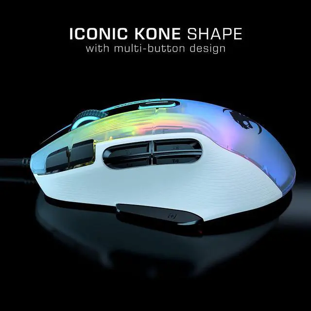 Alt view image 7 of 7 - ROCCAT Kone XP PC Gaming Mouse with 3D AIMO RGB Lighting, 19K DPI Optical Sensor, 4D Krystal Scroll Wheel, Multi-Button Design, Wired Computer Mouse - White