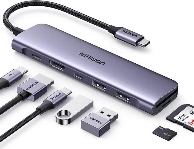 Main image of Revodok 1071 USB C Hub for Laptop 7 in 1 Dock 4K HDMI 100W PD Charging USB-C & 2 USB-A 5Gbps Data Ports SD/TF Card Reader for MacBook Pro/Air iPad Pro XPS Thinkpad
