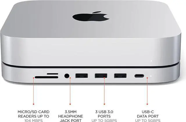 Alt view image 2 of 7 - USB C Hub - Type-C Aluminum Stand & Hub - USB-C Data Port Micro/SD Card Readers USB 3.0 & Headphone Jack Port - for Mac Studio Mac mini M2/M1 (Not Compatible with M4) - Silver