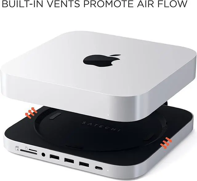 Alt view image 5 of 7 - USB C Hub - Type-C Aluminum Stand & Hub - USB-C Data Port Micro/SD Card Readers USB 3.0 & Headphone Jack Port - for Mac Studio Mac mini M2/M1 (Not Compatible with M4) - Silver