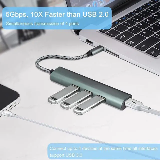 Alt view image 2 of 7 - USB Hub, 4-in-1 Ultra Slim Portable Data Hub USB Splitter USB 3.0 Expander for Laptop, PC, MacBook, Mac Pro, Mac Mini, iMac, Surface Pro, and More USB Devices